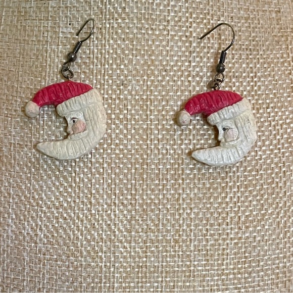 Wooden Santa Moon Earrings - Picture 1 of 5